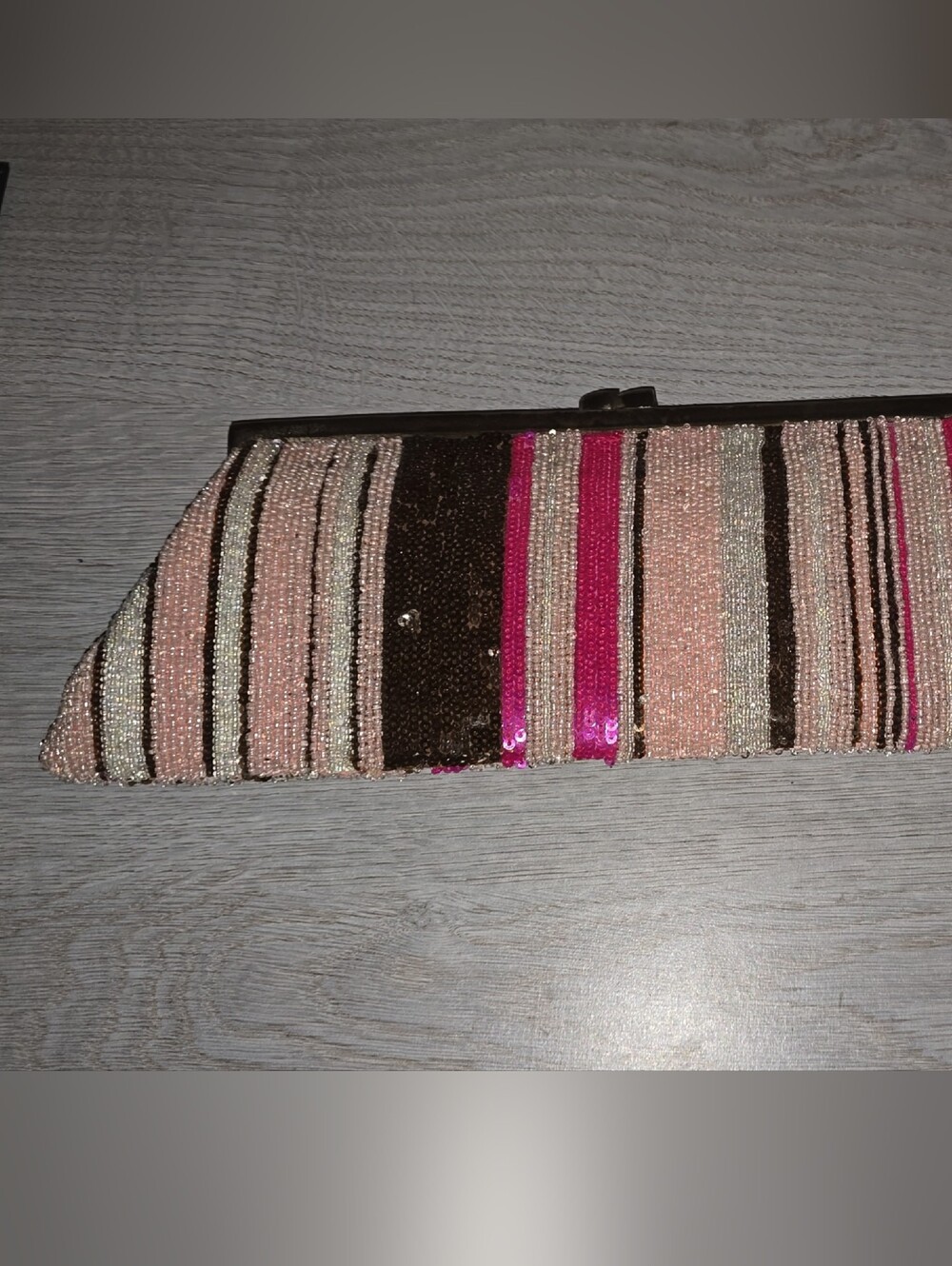 Vintsge Marco Santi Pink, Brown & Hot Pink Beaded Stripe Clutch